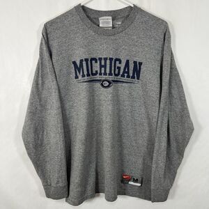 Michigan Wolverines Nike Team Long Sleeve T Shirt Mens Medium Gray Vintage Y2K